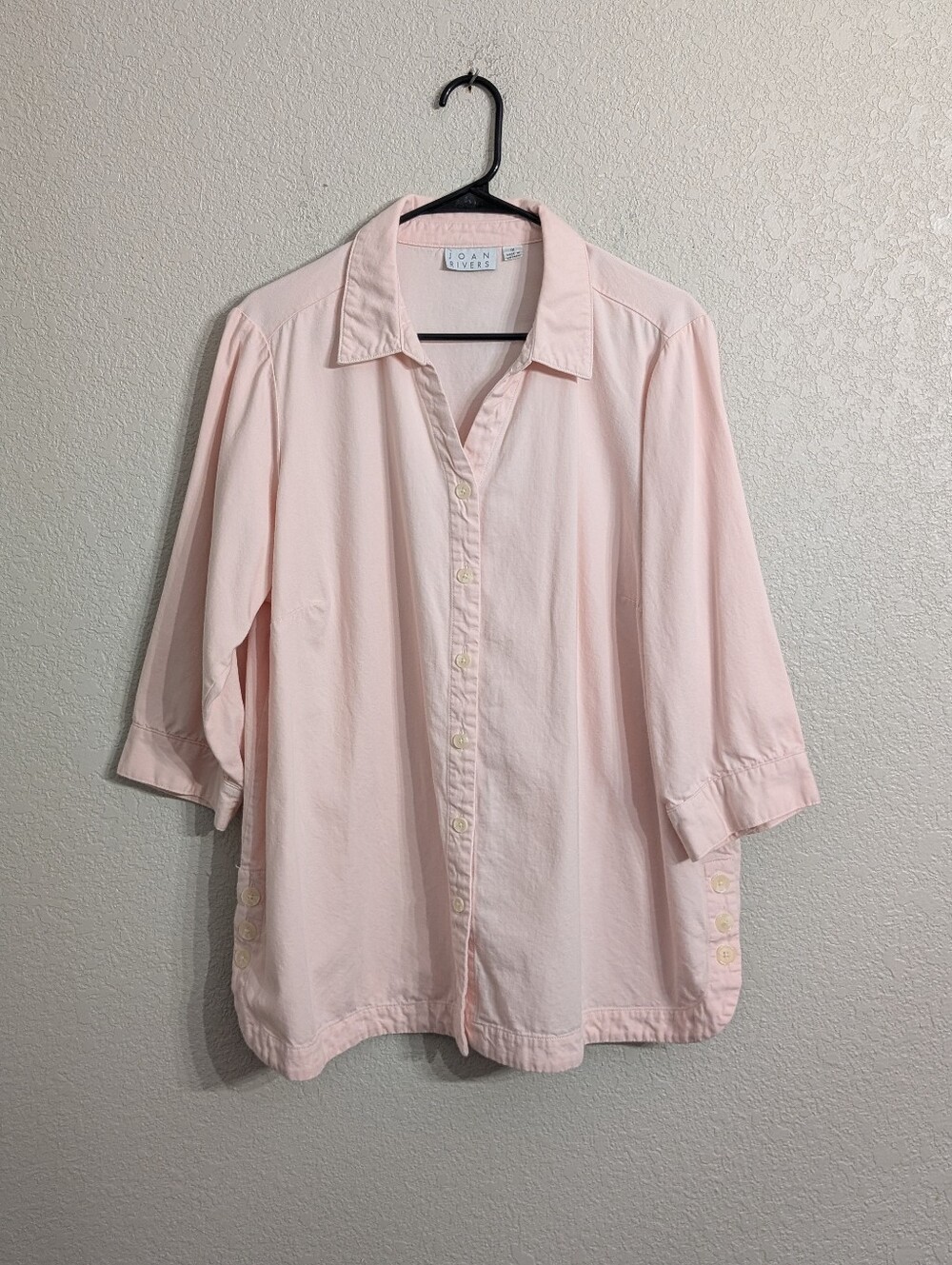 Joan Rivers Cotton Denim Light Pink Button Up Shirt Size 1X Casual 3/4 Sleeve